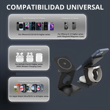 Estación de Carga Magnética 3 en 1 – iPhone, Apple Watch y AirPods